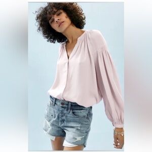 Treasure & Bond roster boyfriend high-rise distressed denim shorts. Button-fly.